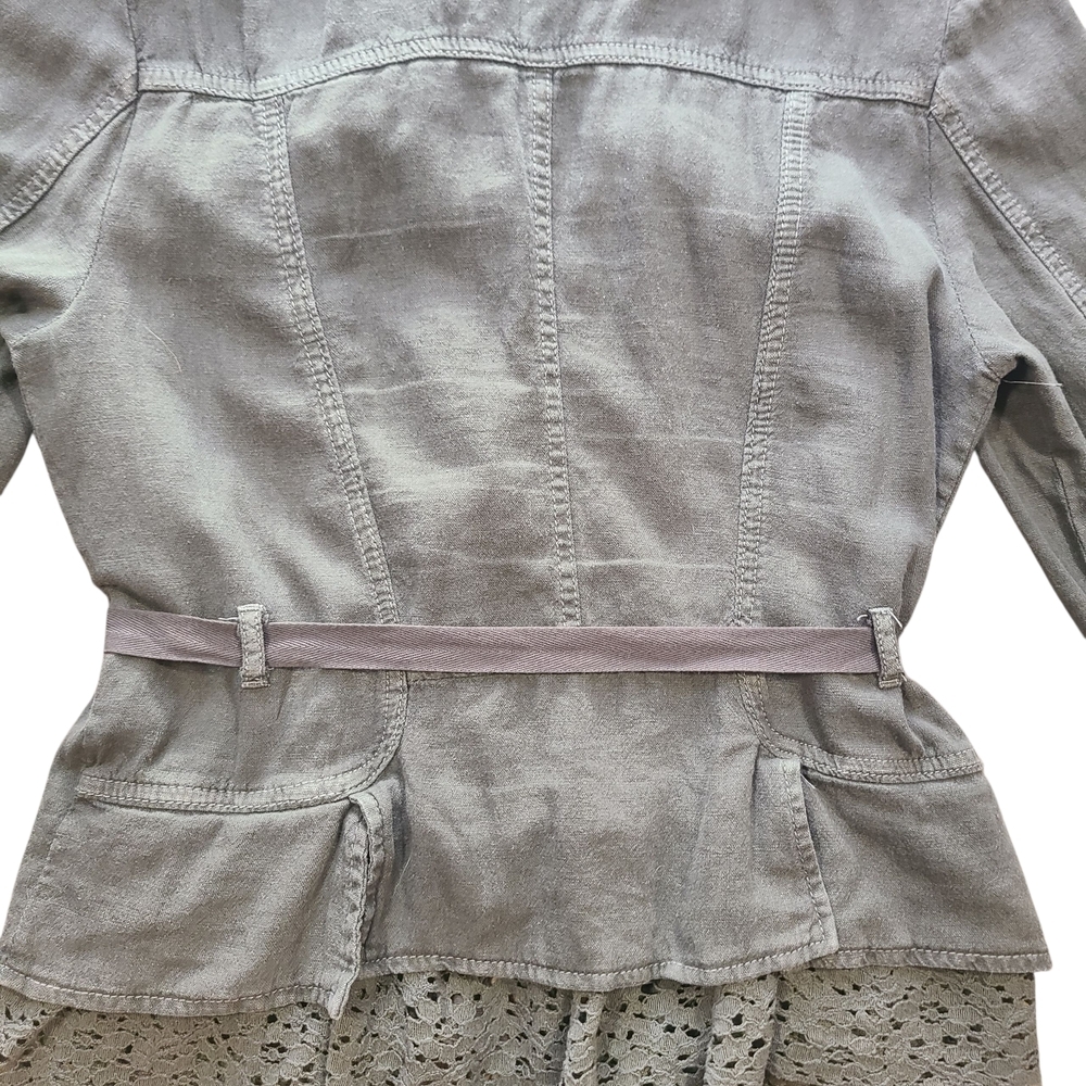 Free People Emilia Military Jacket Belted Lace Hem Utility Olive Small - Picture 11 of 14